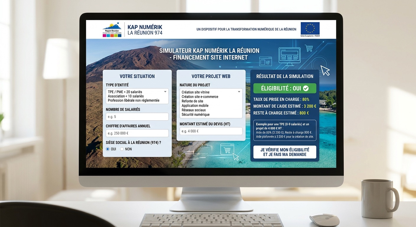 Simulateur Kap Numérik à La Réunion — estimation du financement pour un site internet TPE au 974